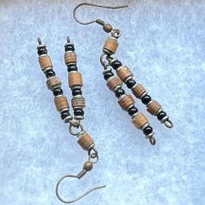 Brown and Black Wooden Kenyan Dangly Earrings